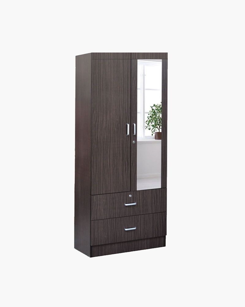 modular brown wooden wardrobe with mirror