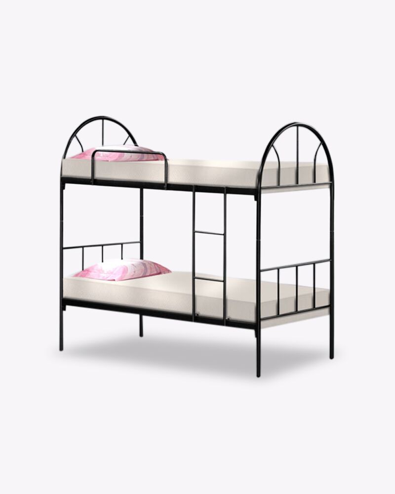 ddb.jpg metal double deck-bunk bed with mattress and pillows