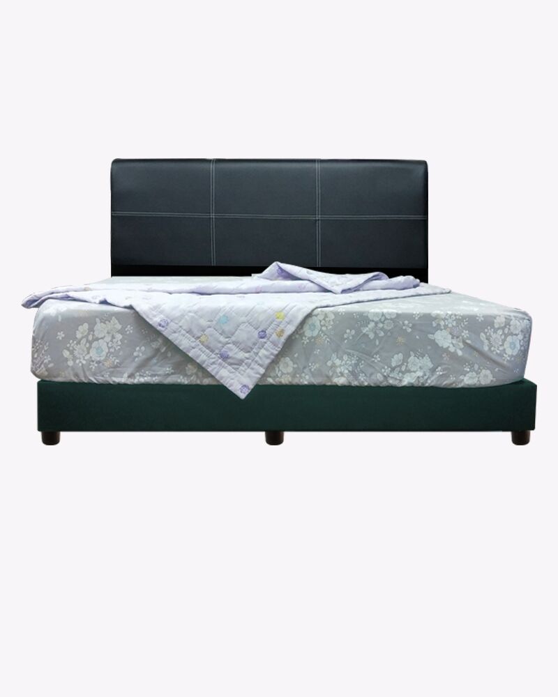 faux leather bed base with mattress with beddings