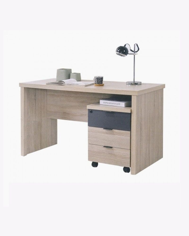 wooden study table with mobile pedestal