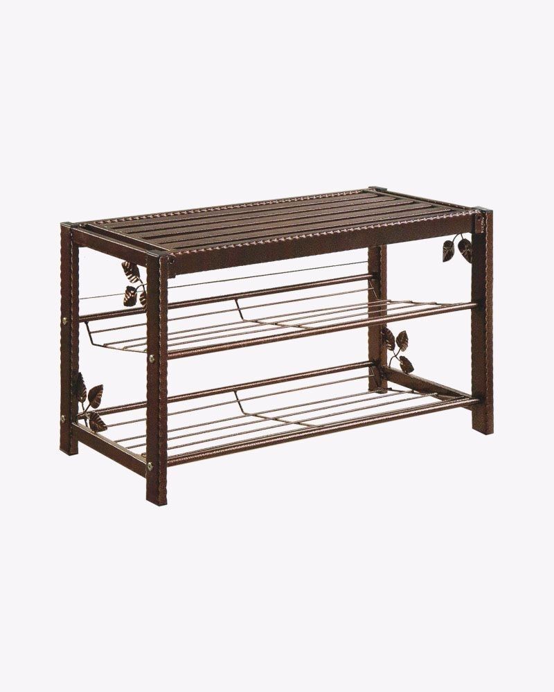 wooden steel 3 layer shoe rack