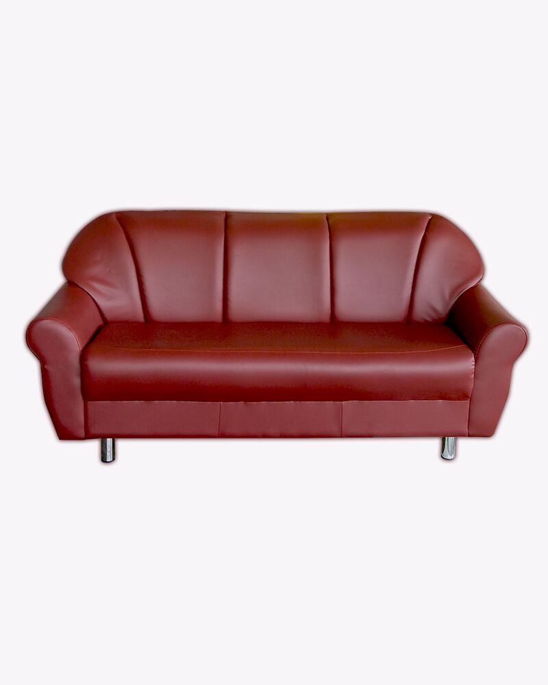 steel legs 3 seater red leather sofa