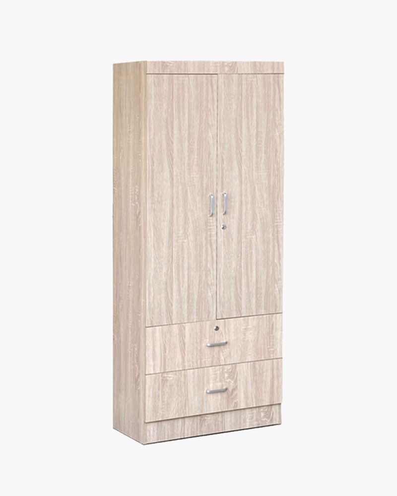 2 doors an 2 drawers natural wooden wardrobe
