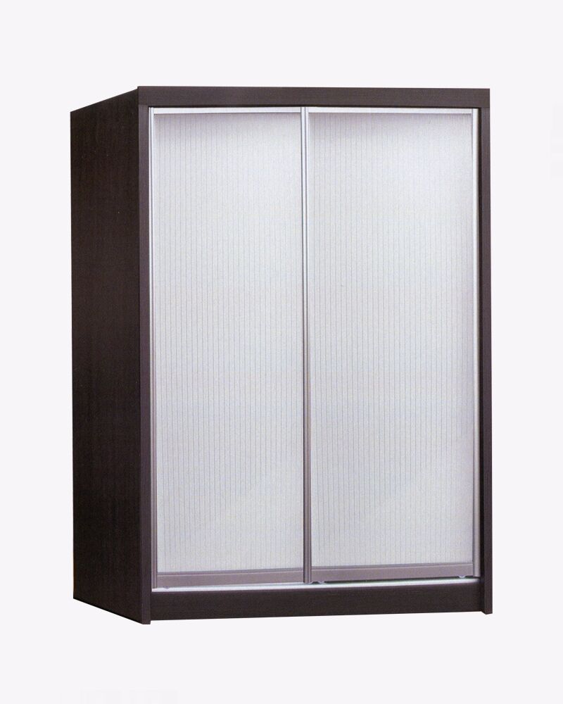 open brown 2 sliding doors wardrobe with 2 drawers