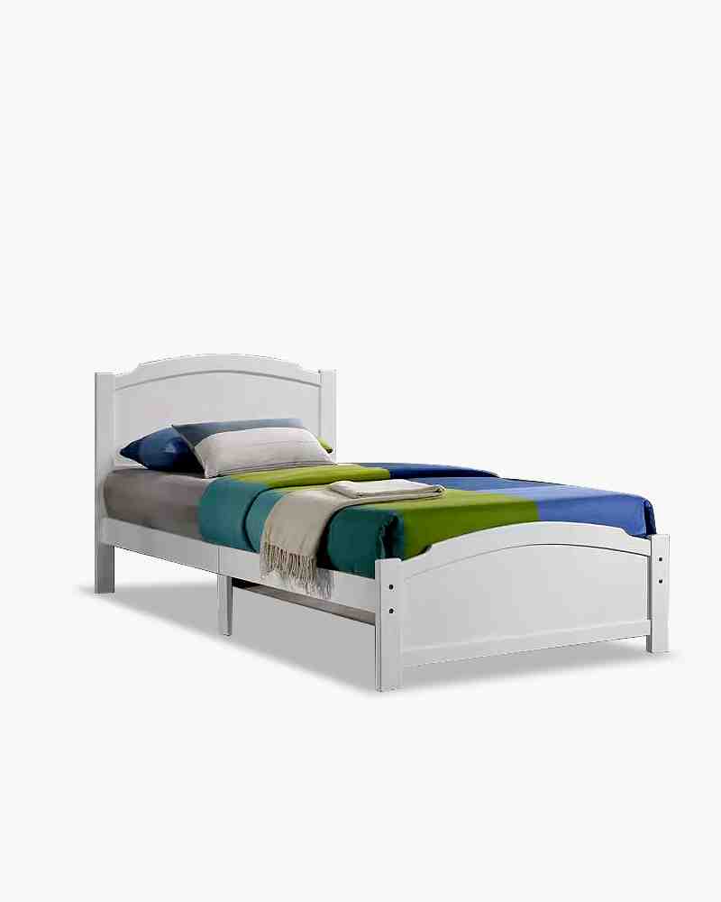 white wooden bed frame with single mattress