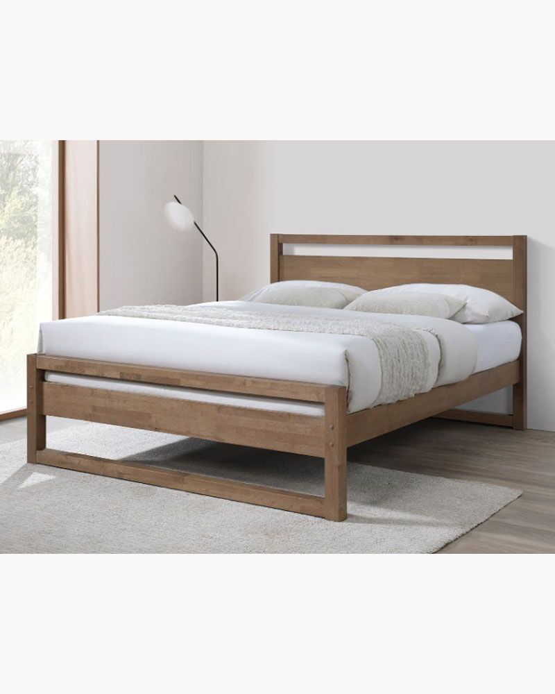 Classic style wooden bed frame with white beddings