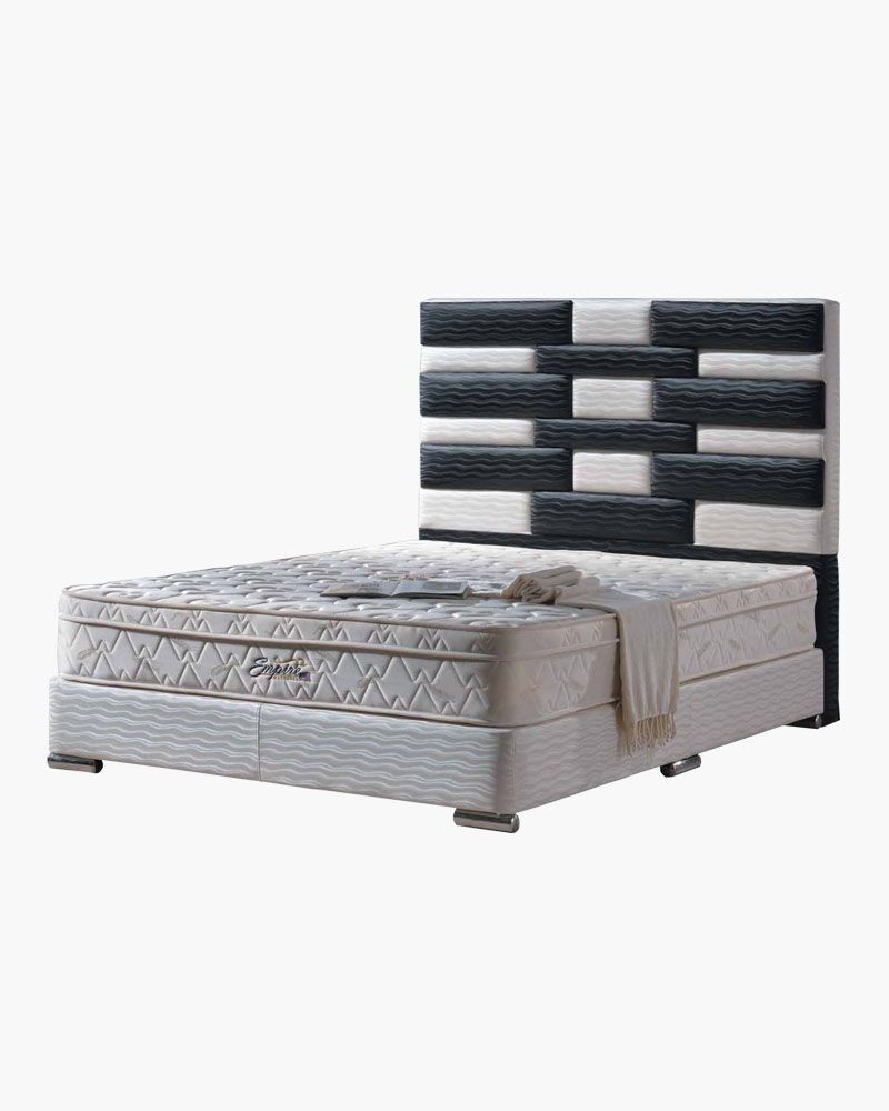 black and white faux leather bed frame ladder-style