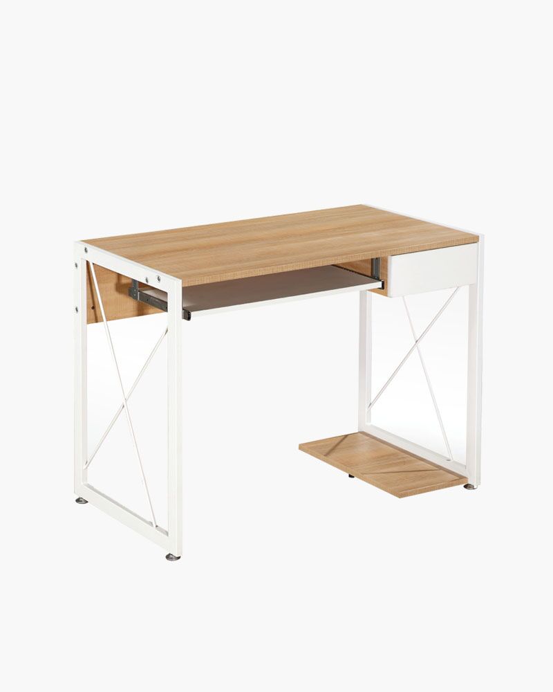 a computer table with a CPU stand and drawers