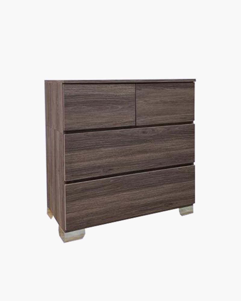 dark grey chest of drawers with two long drawers and two square drawers