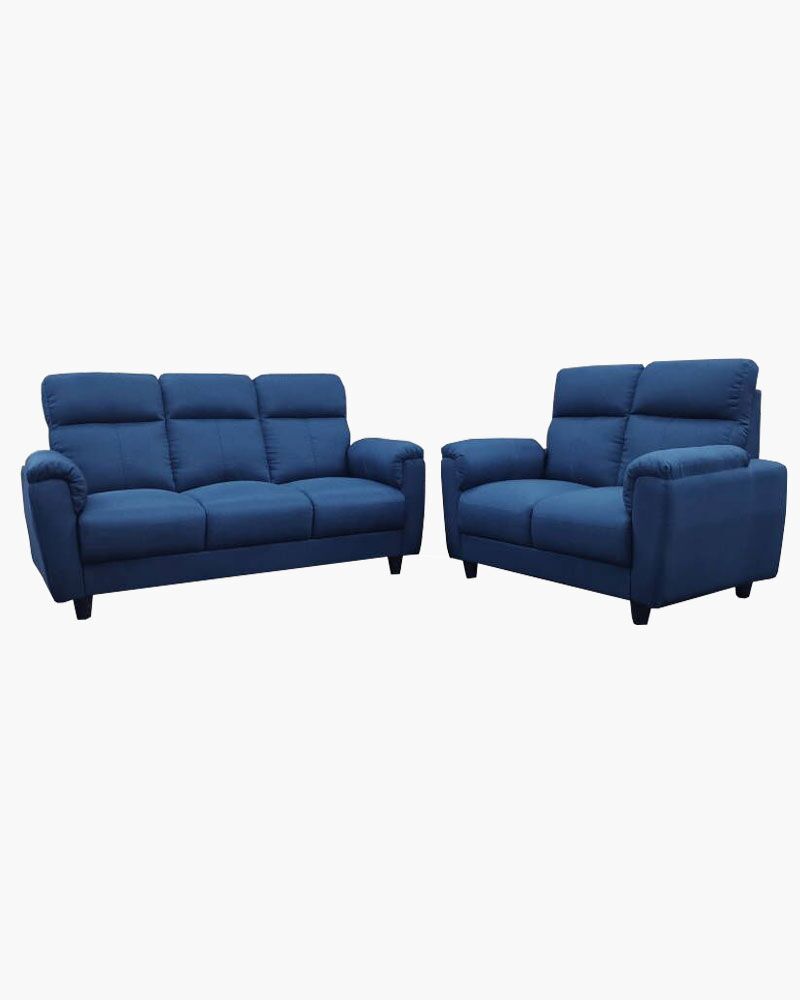 Two blue leathered sofas
