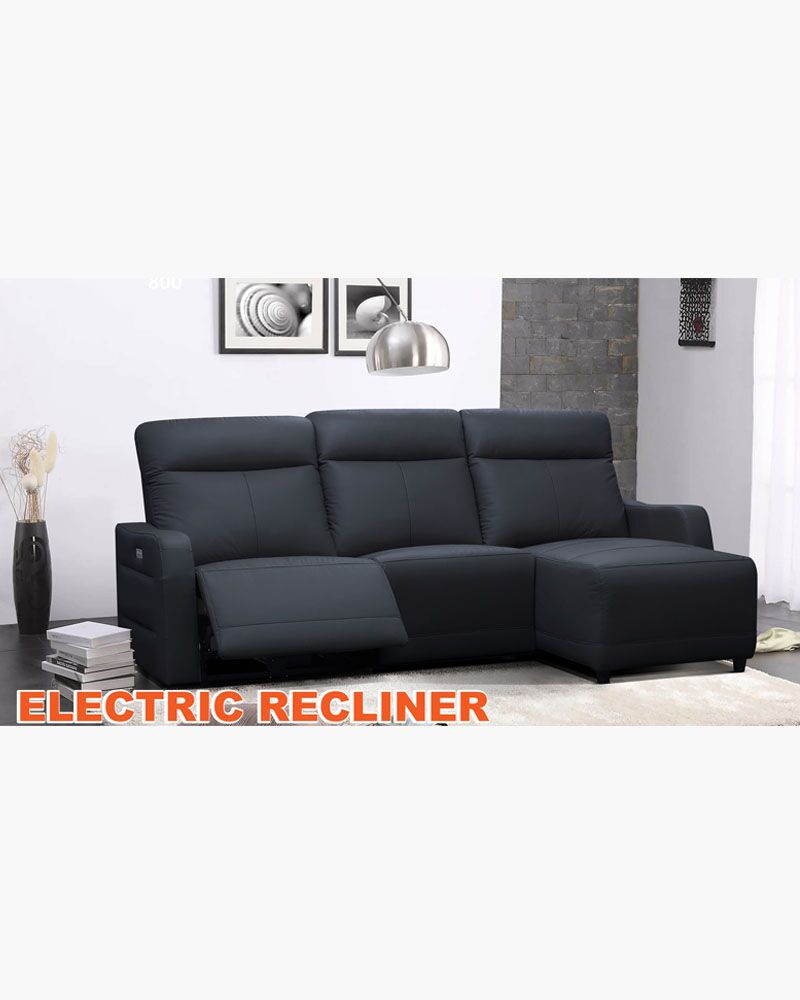 Black sofa with electric recliner