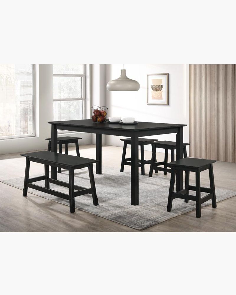 Black dining table with 5 chairs