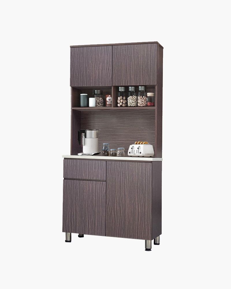 Brown kitchen cabinet with top