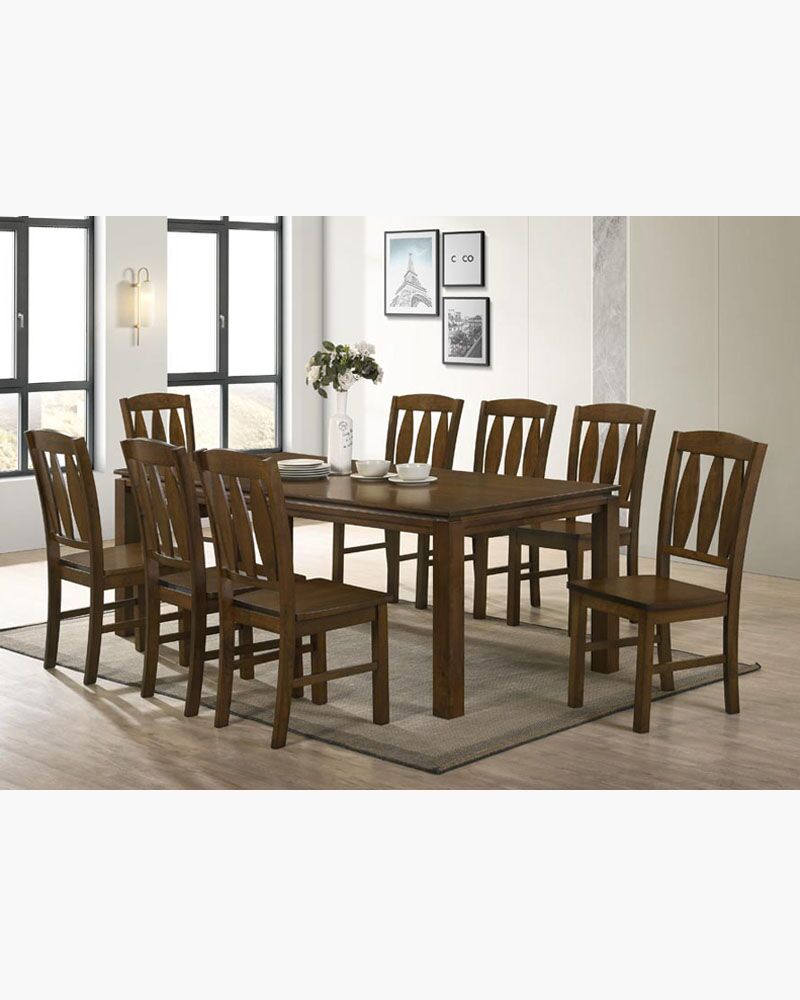 Wood dining set with 8 chairs