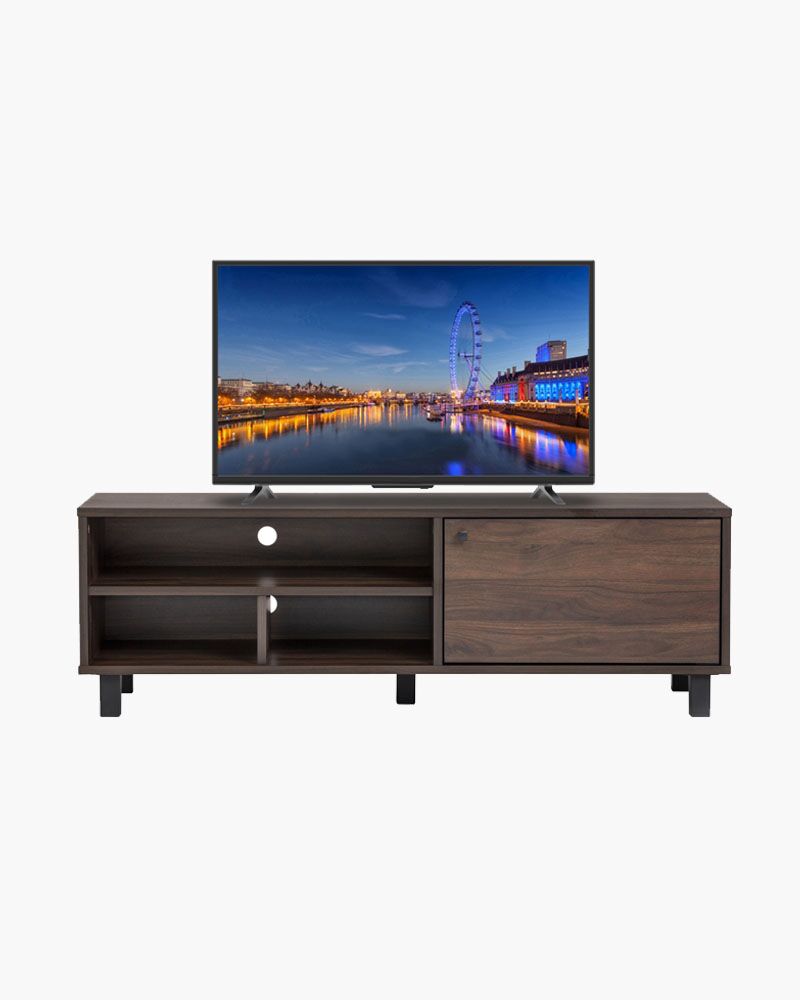 Dark brown TV console with a drawer