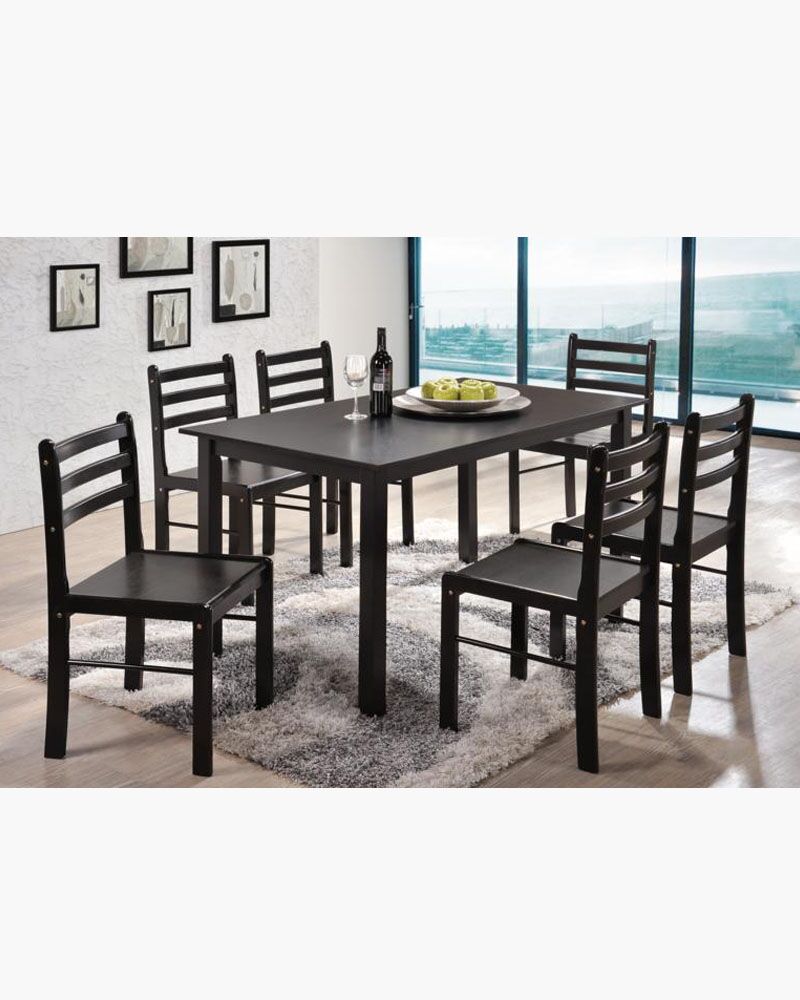 solid black wood 6-seater dining set