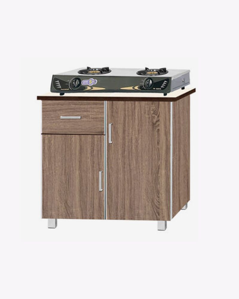 wooden kitchen cabinet with gas stove