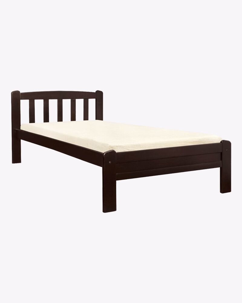 walnut wooden bed frame with white mattress