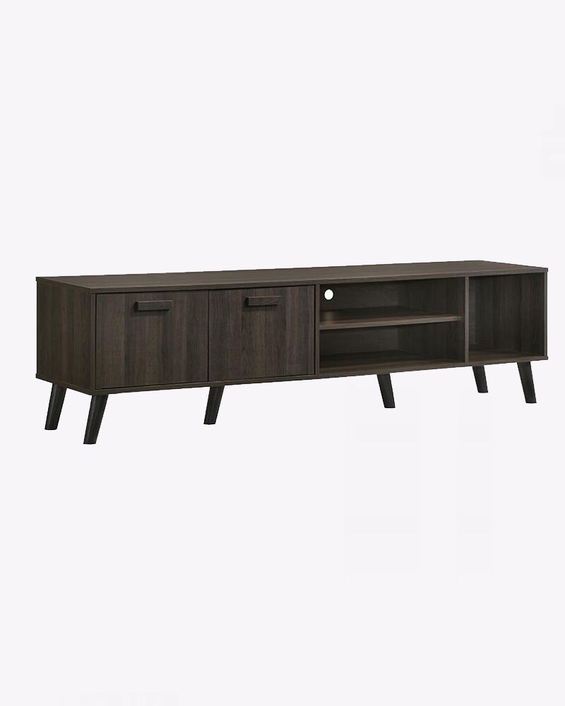 walnut wooden 3 shelves and 2 door tv console
