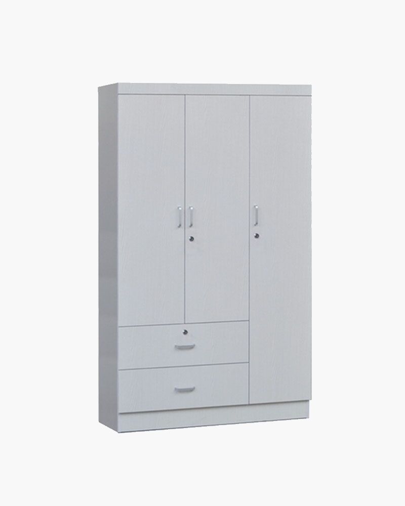 3 doors and 2 drawers white wooden wardrobe