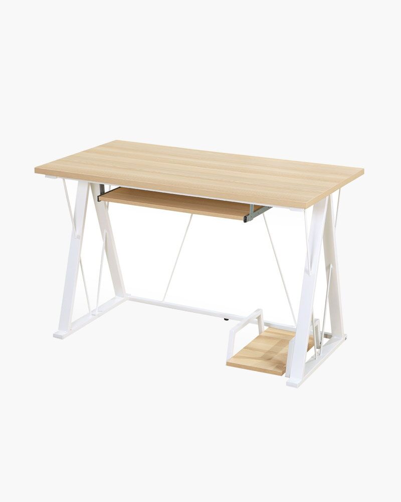 a computer table with a CPU stand and keyboard tray